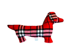 Martha Stewart Dachshund Dog Pillow Red Plaid Plush 14 x 25” Macys - Picture 1 of 3
