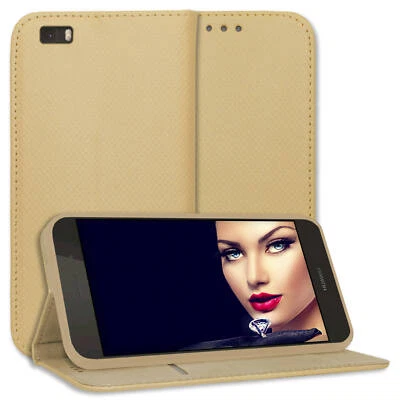 Custodia protettiva a libro per Huawei P8 Lite Cover Bookstyle Case oro - Immagine 1 di 4