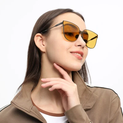 Oh! Unisex Sunglasses UV400 Eyewear Oversized Folding Trendy Sun Glasses Yellow - Image 1 of 4