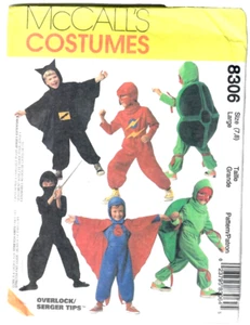 Hero Costume Ninja Turtle Batman Spiderman McCall's 8306 Sewing Pattern 7-8 - Picture 1 of 4