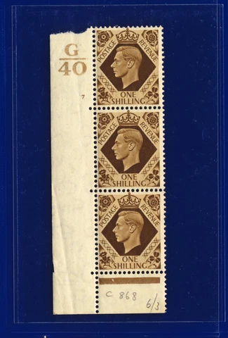1939 SG475 1s Bistre-Brown Q28 Ctrl G40 Cyl.7 no dot Perf 6B(E/P) MNH c.£90 pfdg Cover