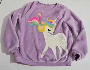 Girl’s H&M Reverse Sequin Unicorn Purple Lilac Velour Sweater Size 8-10years - Picture 1 of 8