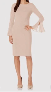 CALVIN KLEIN CHIFFIN BELL SLEEVE SHEATH DRESS, PETAL, SIZE 12P , NWT - Picture 1 of 12