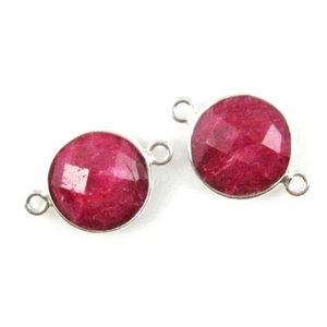 Bezel Gem Links - Sterling Silver - Faceted Coin Shape - Dyed Ruby (2 Pcs) - Picture 1 of 2