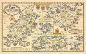 Esso pictorial plan South Britain islands Isle of Man TT Course TAYLOR c1934 map - Picture 1 of 1