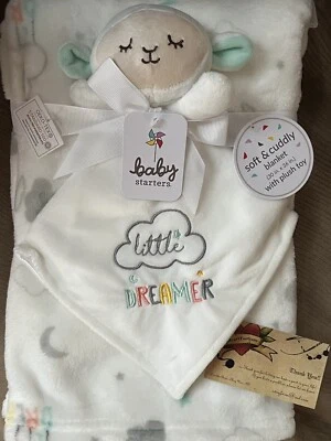 BLANKET & SECURITY SHEEP LITTLE DREAMER WHITE SET 2 BABY STARTERS CLOUD MOON - Image 1 of 4