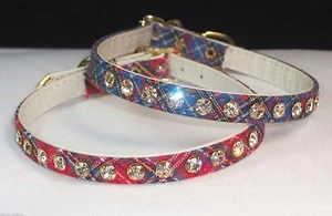 RHINESTONE X-Small DOG Pet Collar petite PLAID & Jewels CRYSTAL BLING tartan - Picture 1 of 22