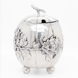 Antiguo tarro de condimentos Luen Wo chino exportación plata miniatura forma calabaza - Imagen 1 de 16
