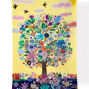 Toalla de té WerkShoppe árbol de la vida flores pájaros 100 % algodón brillante multicolor - Imagen 1 de 5