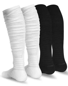 Scrunch Football Socks 2 Pairs Extra Long Padded Sports Socks for Men & Women - Picture 1 of 5