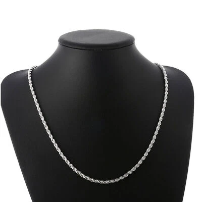 Collana catena a corda taglio diamante Donna Uomo placcato argento 925 timbrato - Immagine 1 di 4