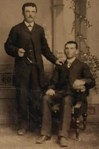 Tintype Ferrotype Photo 2 Gentlemen Moustache Pocket Watch Tin Type A61-19 - Picture 1 of 3