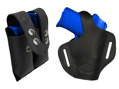 NEW Barsony Black Leather Pancake Holster+Dbl Mag Pouch FEG, Makarov Comp 9mm 40 - Image 1 of 4