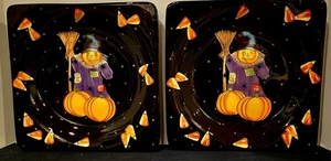 GATES WARE LAURIE GATES QUADRATISCH HALLOWEEN SCHEUCHE KÜRBIS TELLER 11 1/8" SET 2 - Bild 1 von 3