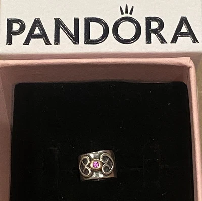 Authentic Pandora Double Heart Pink Sapphire Clip 14k Gold/Sterling 790382PSA - Image 1 of 3