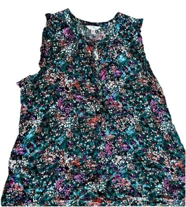 Time & Tru Women's Green Floral Ruffle Trim Lightweight Sleeveless Top XXL 20 - Picture 1 of 6