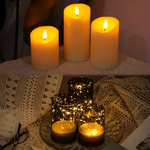 3er LED Kerze Teelichter Licht mit TIMER für Halloween Weihnachten Zimmer Party - Bild 1 von 22