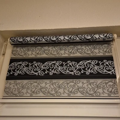 Doppelrollo ohne Bohren Duorollo Klemmfix Fensterrollo Zebra Rankenmuster Perlen - Bild 1 von 3