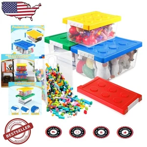 4-Pack Brick Shaped Toy Storage Containers with Snap Lids for Kids' Playroom - Picture 1 of 9