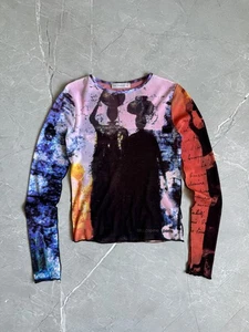 Top de malla abstracta vintage Copine AOP manga larga Y2K vanguardista talla S - Imagen 1 de 18
