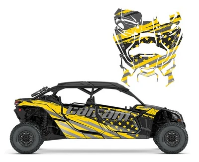 Can am Maverick X3 MAX custom graphics decal kit 24 mil Speeding Flag 9056 Tan - Image 1 of 4
