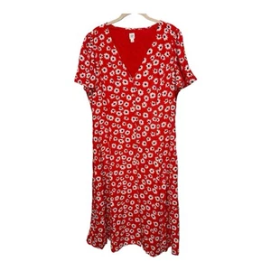 Gap Button Front Midi Dress  Red Daisies Romantic Spring Slight Fit &Flare Sz 16 - Picture 1 of 7