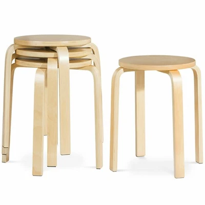 Set of 4 18" Stacking Stool Round Dining Chair Backless Wood Home Decor - Image 1 of 4