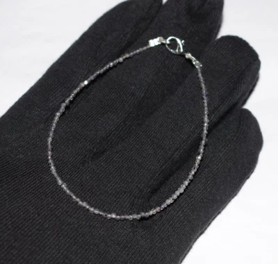 Natural Azul Iolita Gema 2MM Cuentas Redondas 925 Plata de Ley 8" Pulseras - Imagen 1 de 4