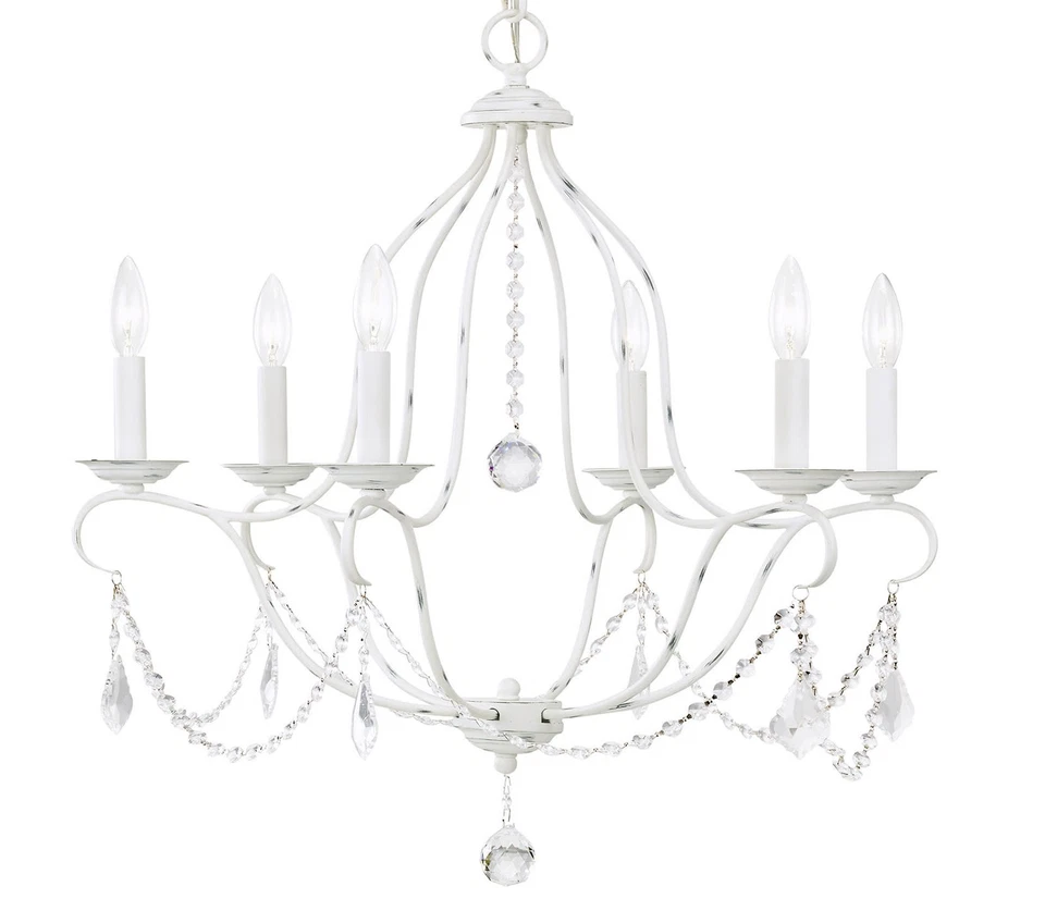 Livex Lighting Chesterfield Antique White Chandelier W/ 6 Light 60w