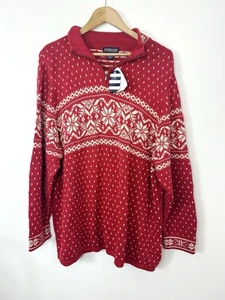 Vintage Lands End Red 1/4 Zip Snowflake Fair Isle Pullover Sweater Jumper M - Picture 1 of 8