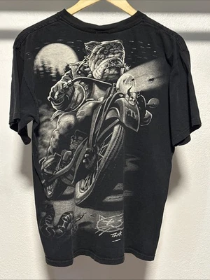 Vintage Y2K Liquid Blue Bulldog Biker Tshirt Large - Image 1 of 4