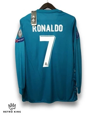 Tercera camiseta manga larga Real Madrid 2017/18 parches UCL camiseta azul Ronaldo #7 - Imagen 1 de 4