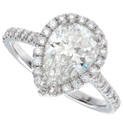 18kt H SI 2.00ct Certified  Pear Shape Halo Pavé Diamond Engagement Ring - Image 1 of 3