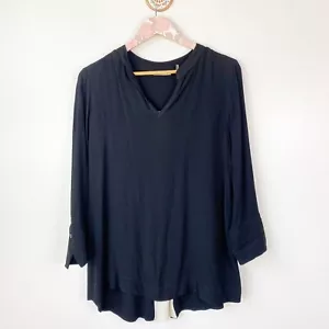 Soft Surroundings Tunic Top Black Button Back Hi-Low Hem Sz Medium - Picture 1 of 5