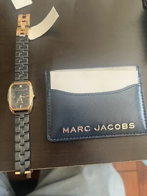 Marc Jacobs Card Holder Navy Blue Leather Silver Raised Logo + Ann Klein Watch - Image 1 of 4