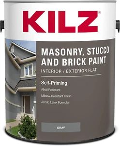 Self-Priming Masonry, Stucco and Brick Paint, Interior/Exterior, Flat, Gray, ... - Picture 1 of 12