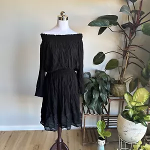 Steele Black Off The Shoulder Long Sleeve Dress Size 10 / M Shirred Cuff And Mid - Picture 1 of 10