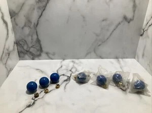 7 Vintage Blue Porcelain Drawer Knobs Round 1" Ball Ceramic Pulls Cabinet - Picture 1 of 9