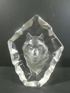 Mats Jonasson Schweden Kristall Wolf Skulptur signiert 8,25 Zoll - Bild 1 von 12