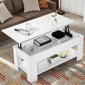 Couchtisch Höhenverstellbar Kaffeetisch Hebeplatte Sofatisch Beistelltisch Weiß - Bild 1 von 16