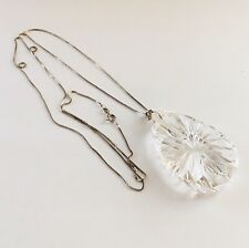 Signed WATERFORD Crystal Big Tear Drop Pendant Necklace on Sterling Silver Chain