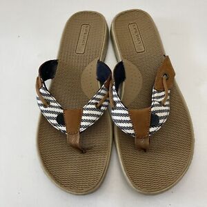Sperry Top-sider Women’s10 M Flip Flops Tan Leather and Tan stripe Thong sandal