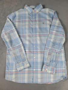 Vineyard Vines Shirt Boys Extra Large Blue On the Go Light Weight Madras Whale - Picture 1 of 13