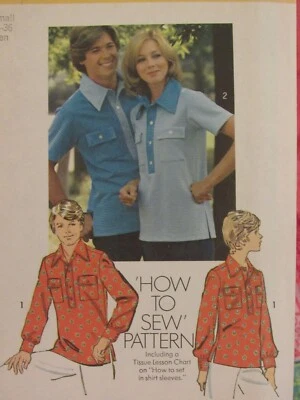 VTG 74 SIMPLICITY 6249 Mens Pullover Shirt in 2 Versions PATTERN S/34-36 UC - Image 1 of 4