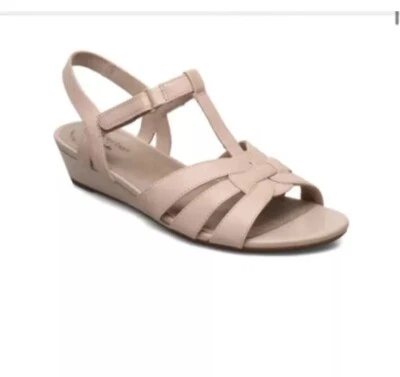 CLARKS ABIGAIL DAISY LADIES BLUSH LEATHER WEDGES CASUAL SANDALS UK 6 D EU 39.5