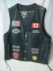 U.S. MADE DANVERS MA - LEATHER MOTORCYCLE VEST CUT WITH PATCHES - MEN'S XL - Picture 1 of 11