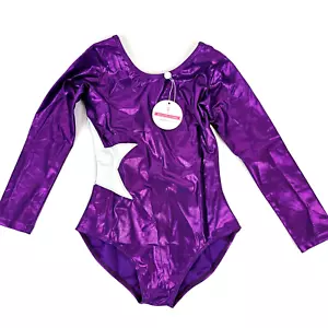 Girl's 6 - 7 Year Old Sparkling Purple Star Long Sleev Leotard for Gymnastics - Picture 1 of 7