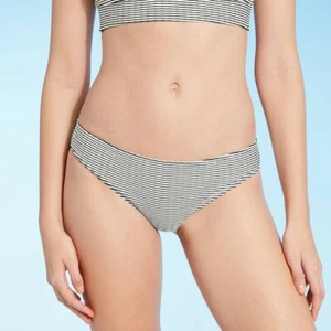 Women's Ribbed Hipster Bikini Bottom - Shade & Shore Black & White Stripe XL - Picture 1 of 1