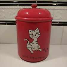 Demdaco 2005 Phoebe & Lucky Good Kitty Treats 9" Red Ceramic Canister With Lid 