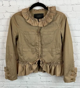 J.CREW beige chino ruffles stretch cotton pockets jacket blazer size 00 NWOT - Picture 1 of 13
